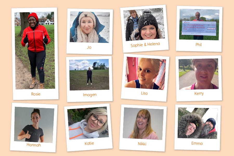 A collage of monthly images of Unique Senior Care staff, with their marathon challenges beneath their names.