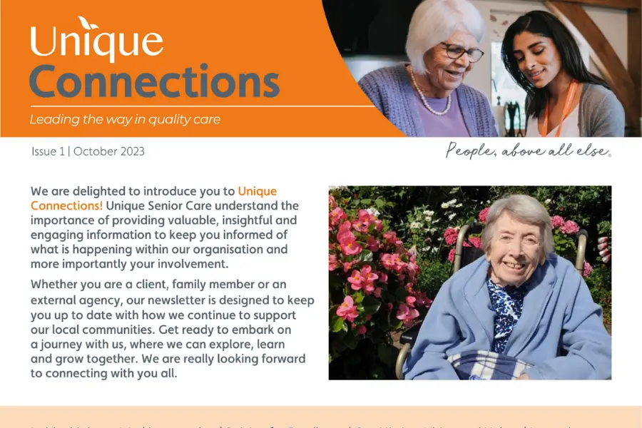 cover header of Unique Connections Home Care Newletter Issue 1