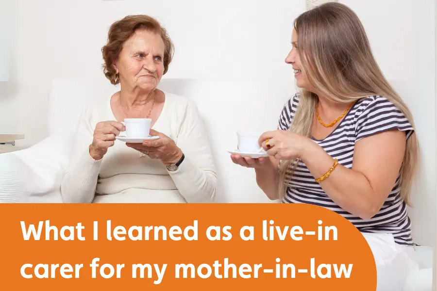 An elderly woman and a younger woman sharing a moment over tea, symbolising the bond and connection in live-in care.